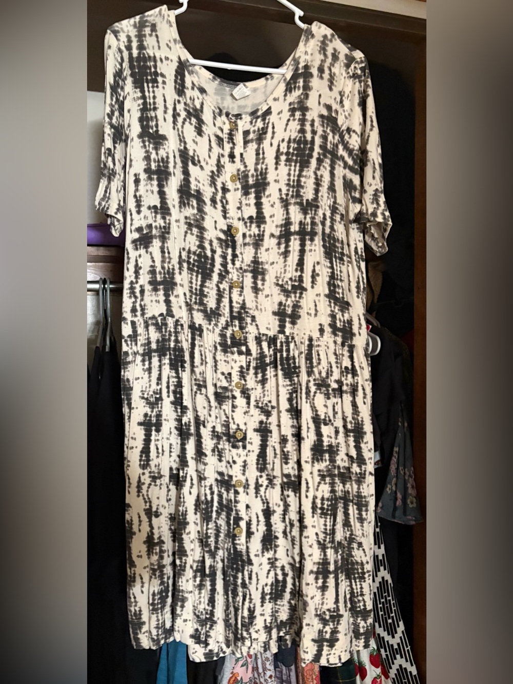 kate quinn women’s size large black shibori button down dress